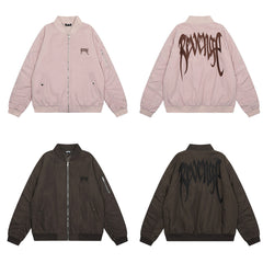 Revenge Embroidered Logo Oversized Zipper Bomber Jacket