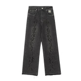 Revenge Smoke Embroidered Thorns Straight Denim Jeans