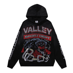 Vale Valley Cerberus Graphic Printed Loose Hoodie