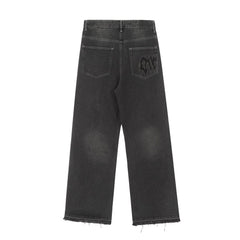 Revenge Smoke Embroidered Thorns Straight Denim Jeans