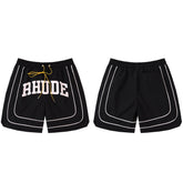 Rhude Printed retro drawstring color-block casual shorts