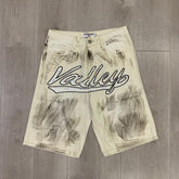 Vale Forever Splatter Paint Distressed Denim Shorts