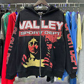 Vale Hip Hop Cartoon Character Washed Zip Hoodie