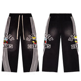 Vale Valley Bee Embroidered Distressed Striped Track Pants