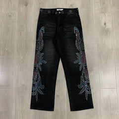 Vale Valley Hip Hop Rhinestone Straight Jeans