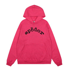 Sp5der Rhinestone Letter Graphic Hot Pink Pullover Hoodie