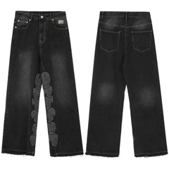 Revenge Multi Needle Embroidered Washed Straight Jeans