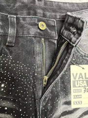 Vale Forever Streetwear Black Rhinestone Straight Jeans