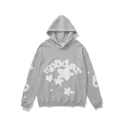 Sp5der White Star & Foam Print Grey Pullover Hoodie