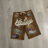 VALE VALLEY Embroidered Rhinestone Denim Shorts