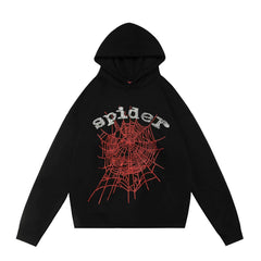 Sp5der Red Web Foam Print Black Pullover Hoodie