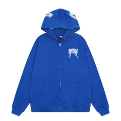 Revenge Autumn Winter Embroidered Logo Zip Up Hoodie