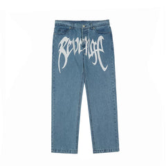 Revenge Smoke Embroidered Logo Straight Denim Jeans