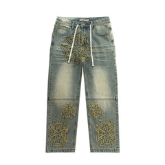 Vale Valley Retro Embroidered Distressed Straight Jeans