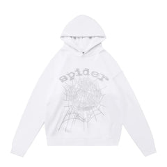 Sp5der White Web Foam Print White Pullover Hoodie