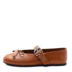 Calfskin Mary Jane Ballerina Flats 36 Cognac