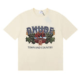 RHUDE American Retro Letter Print Loose Casual T-Shirt