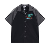 RHUDE Vintage Palm Tree Embroidered Color Block Shirt