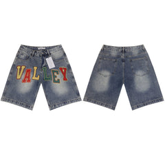 Vale Forever Rhinestone Embroidered Denim Shorts
