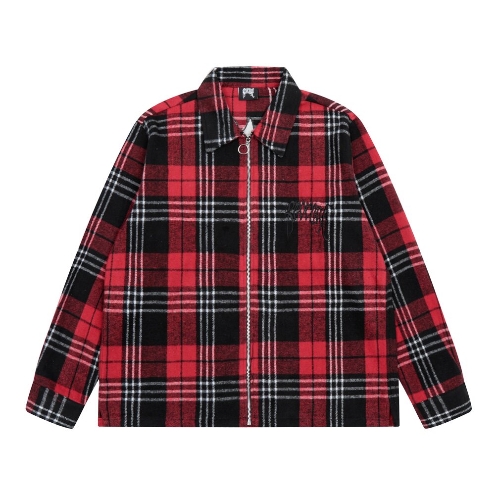 Revenge Plaid Embroidered Logo Flannel Zip Jacket