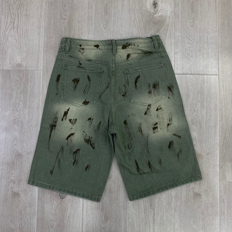 Vale Forever Splatter Paint Distressed Denim Shorts