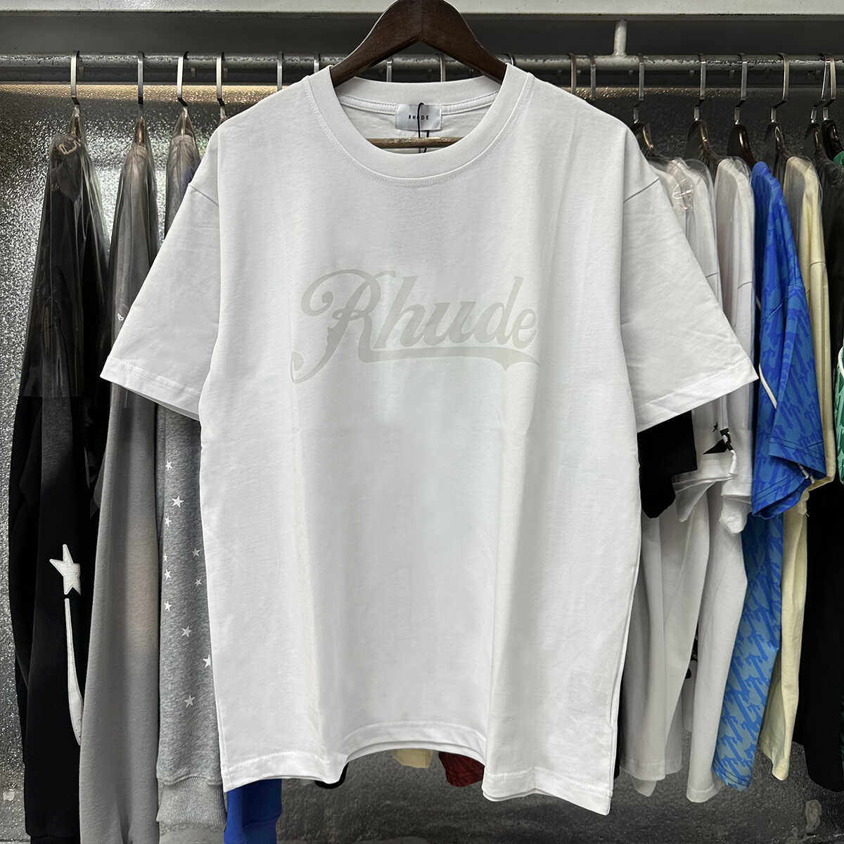 Rhude Sketch Logo Printed Comfortable Loose-Lined Couple T-shirt
