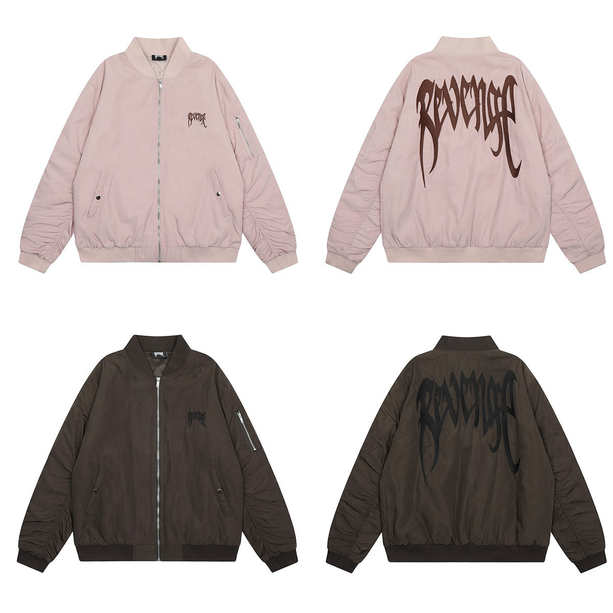 Revenge Embroidered Logo Oversized Zipper Bomber Jacket