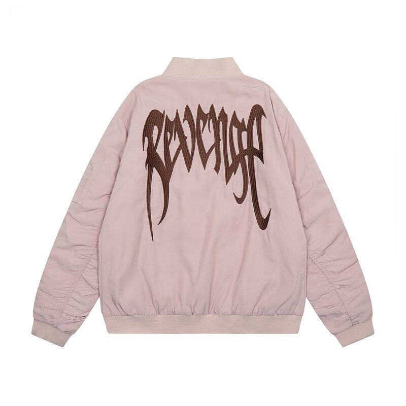 Revenge Embroidered Logo Oversized Zipper Bomber Jacket