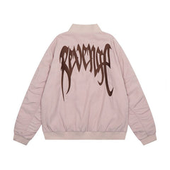 Revenge Embroidered Logo Oversized Zipper Bomber Jacket