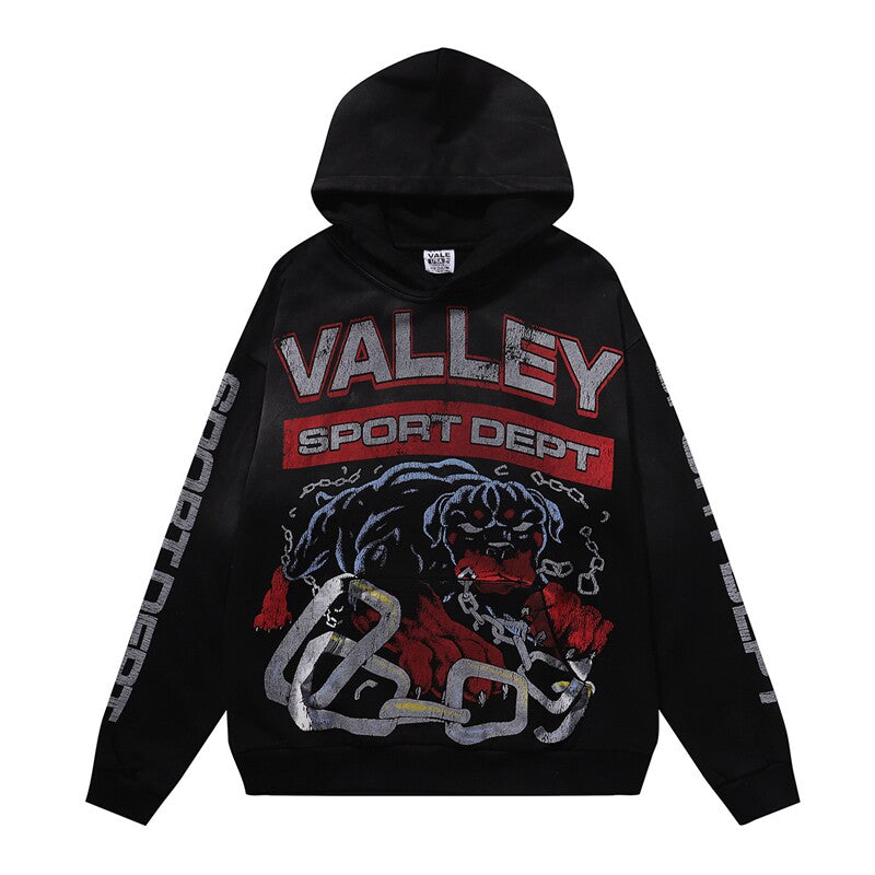 Vale Valley Cerberus Graphic Printed Loose Hoodie