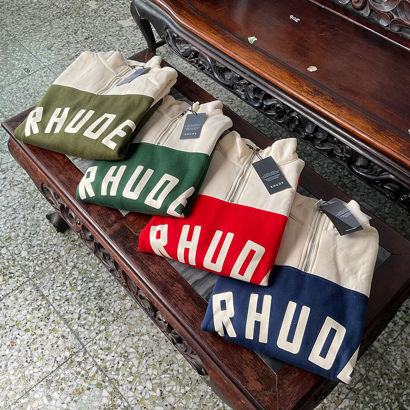 RHUDE Retro Color Block Half Zip Fleece Hoodie