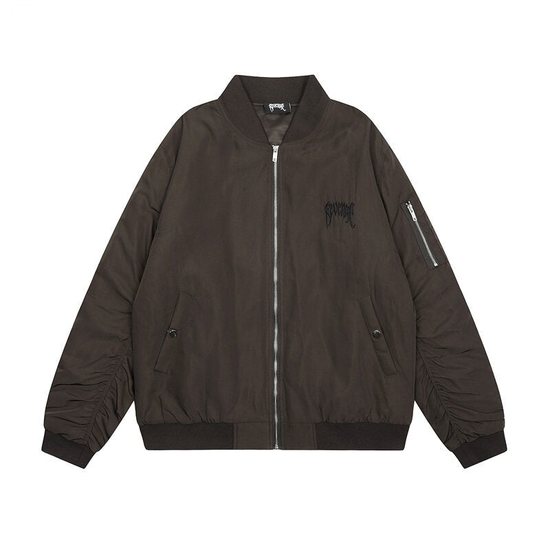 Revenge Embroidered Logo Oversized Zipper Bomber Jacket