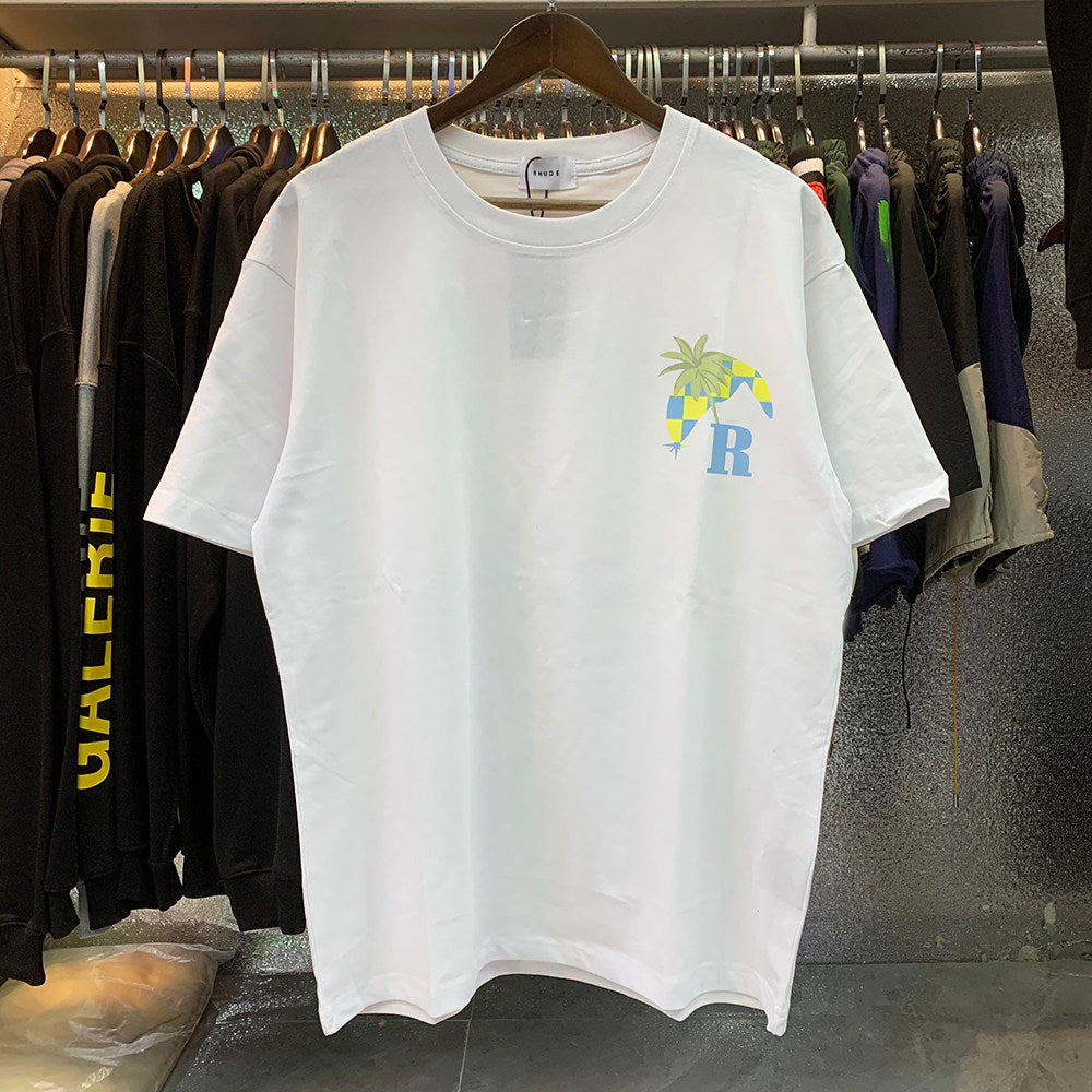Rhude Moonlight Tropics Coconut Tree Racing Print T-shirt
