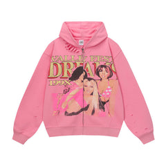 Vale Valley American High Street Distressed Zip Hoodie
