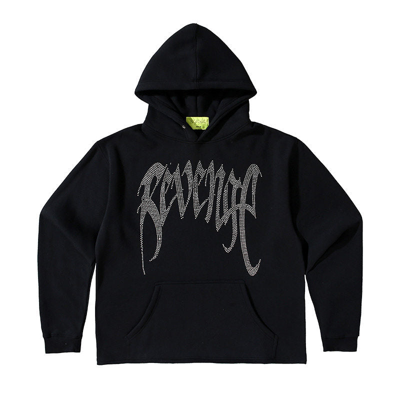 Revenge American Streetwear Rhinestone Heart Pullover Hoodie