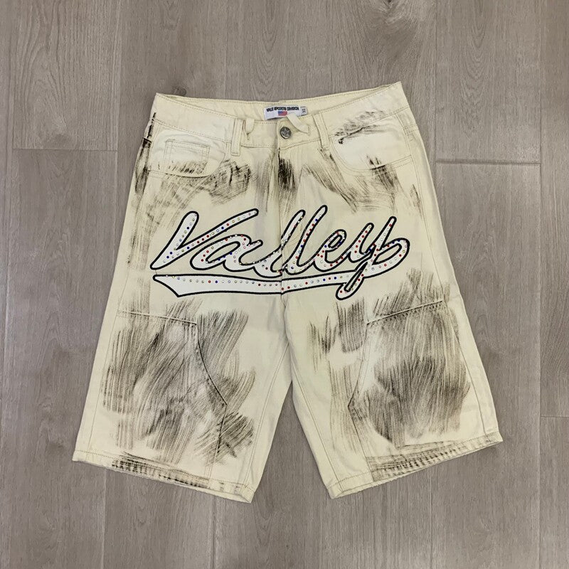 Vale Forever Splatter Paint Distressed Denim Shorts