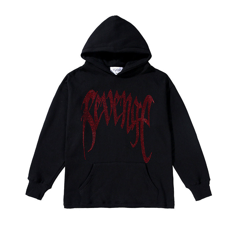 Revenge American Streetwear Rhinestone Heart Pullover Hoodie
