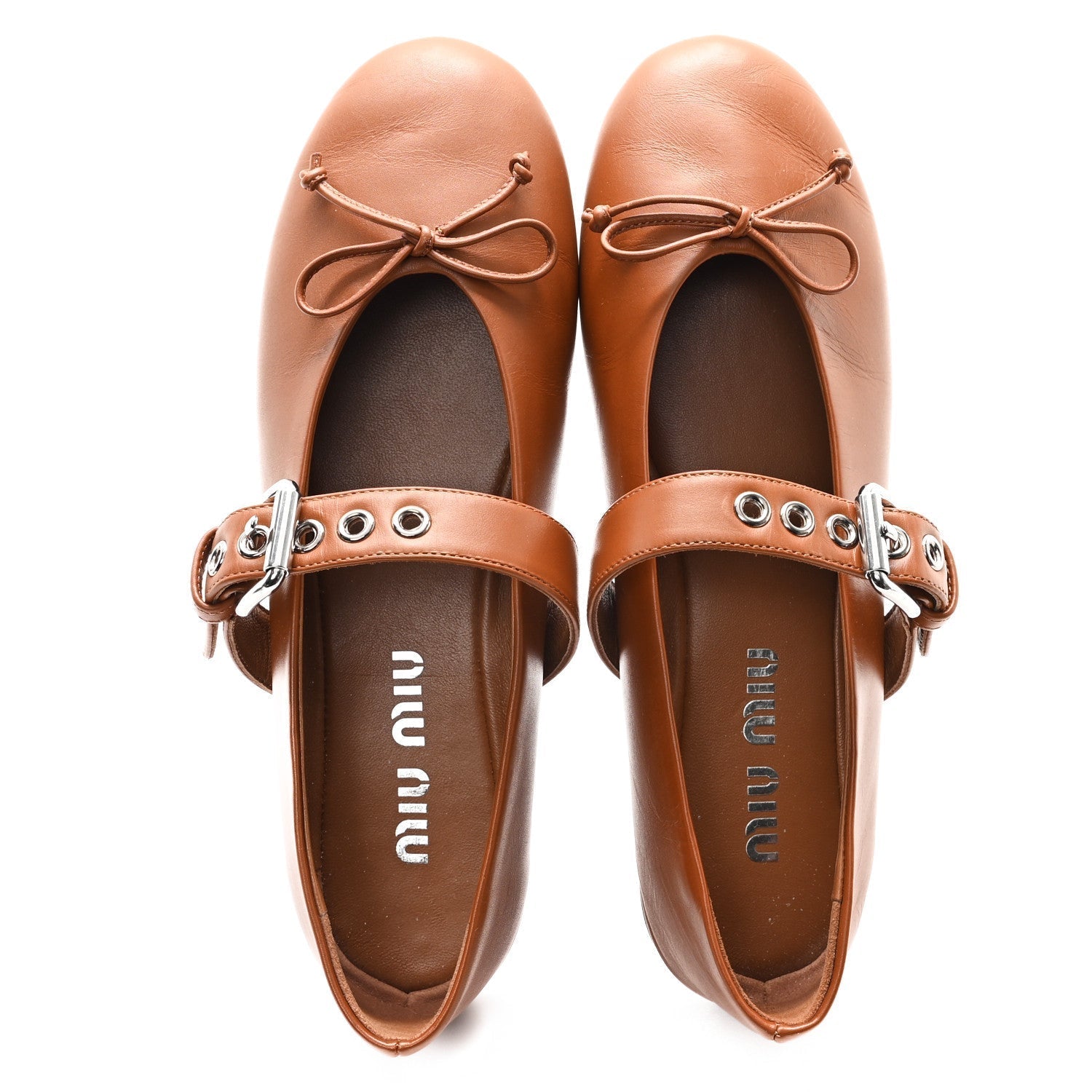 Calfskin Mary Jane Ballerina Flats 36 Cognac