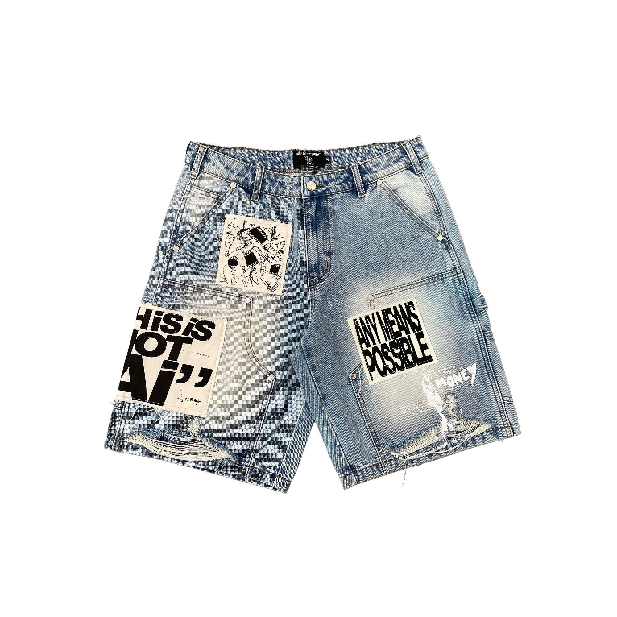 MIXED EMOTION Blue “AI” Denim Shorts