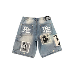 MIXED EMOTION Blue “AI” Denim Shorts