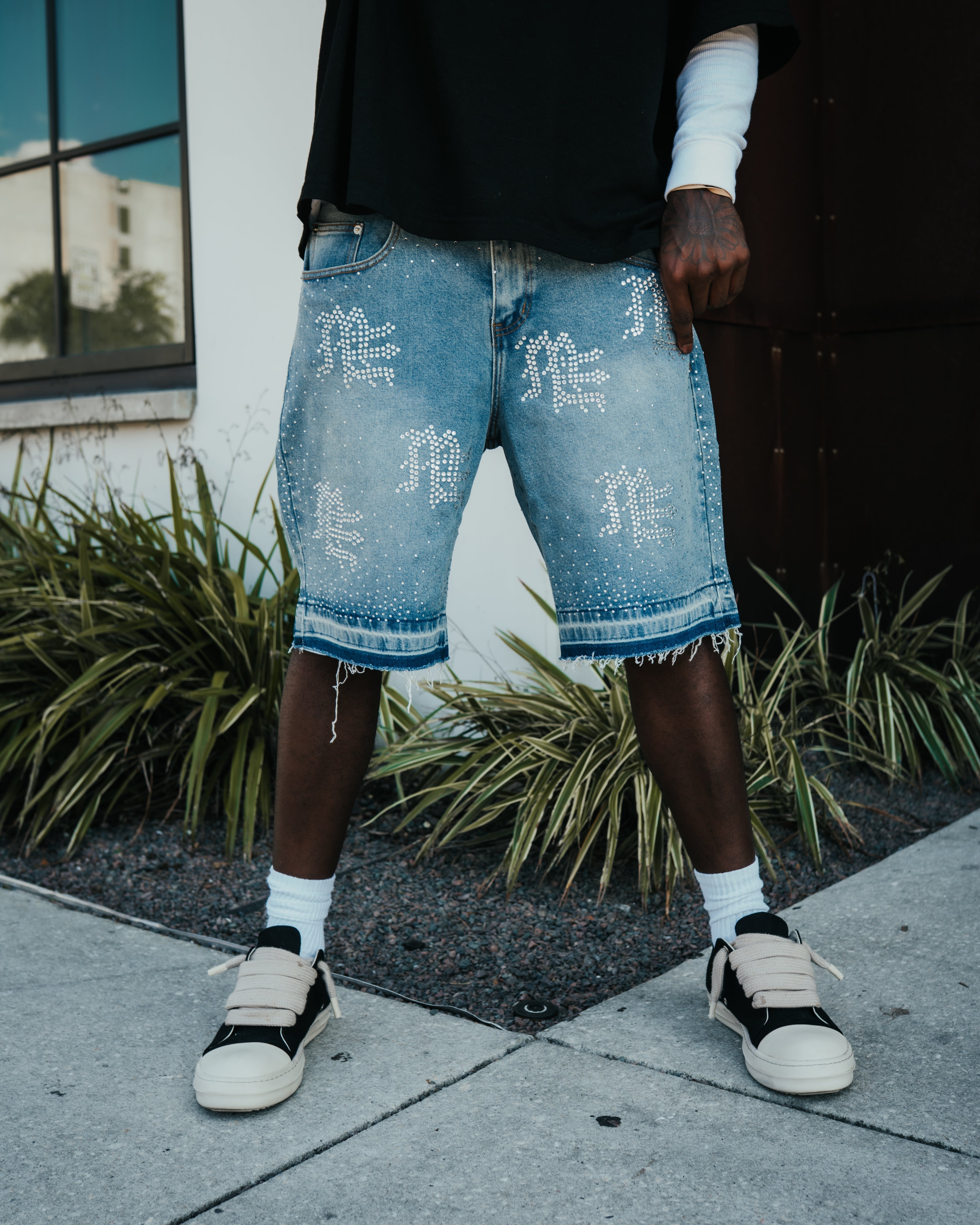 MIXED EMOTION Rhinestone Denim Shorts