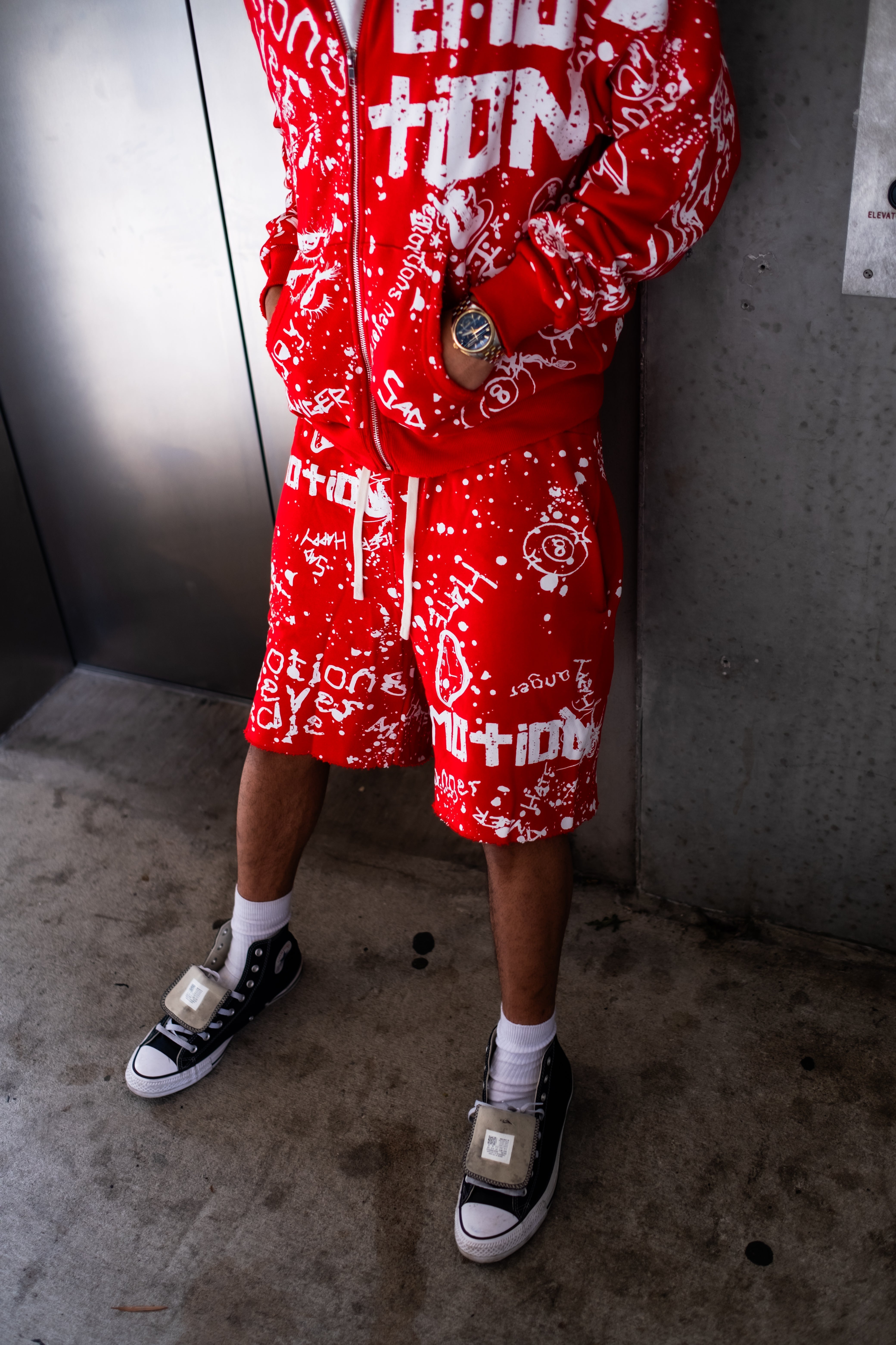 MIXED EMOTION Red “Graffiti” Shorts