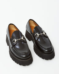 Gucci Black Leather SHW Horsebit Lug Sole Loafers - 41.5