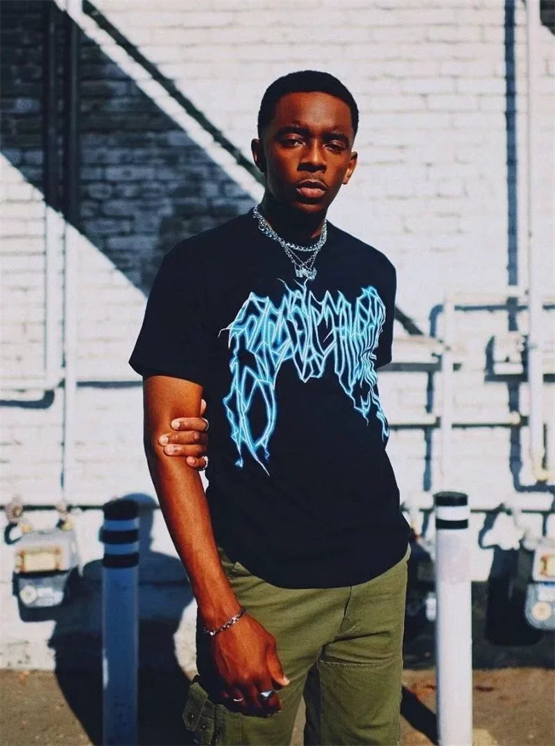 Revenge Lightning Logo Washed Oversized Cotton Tee