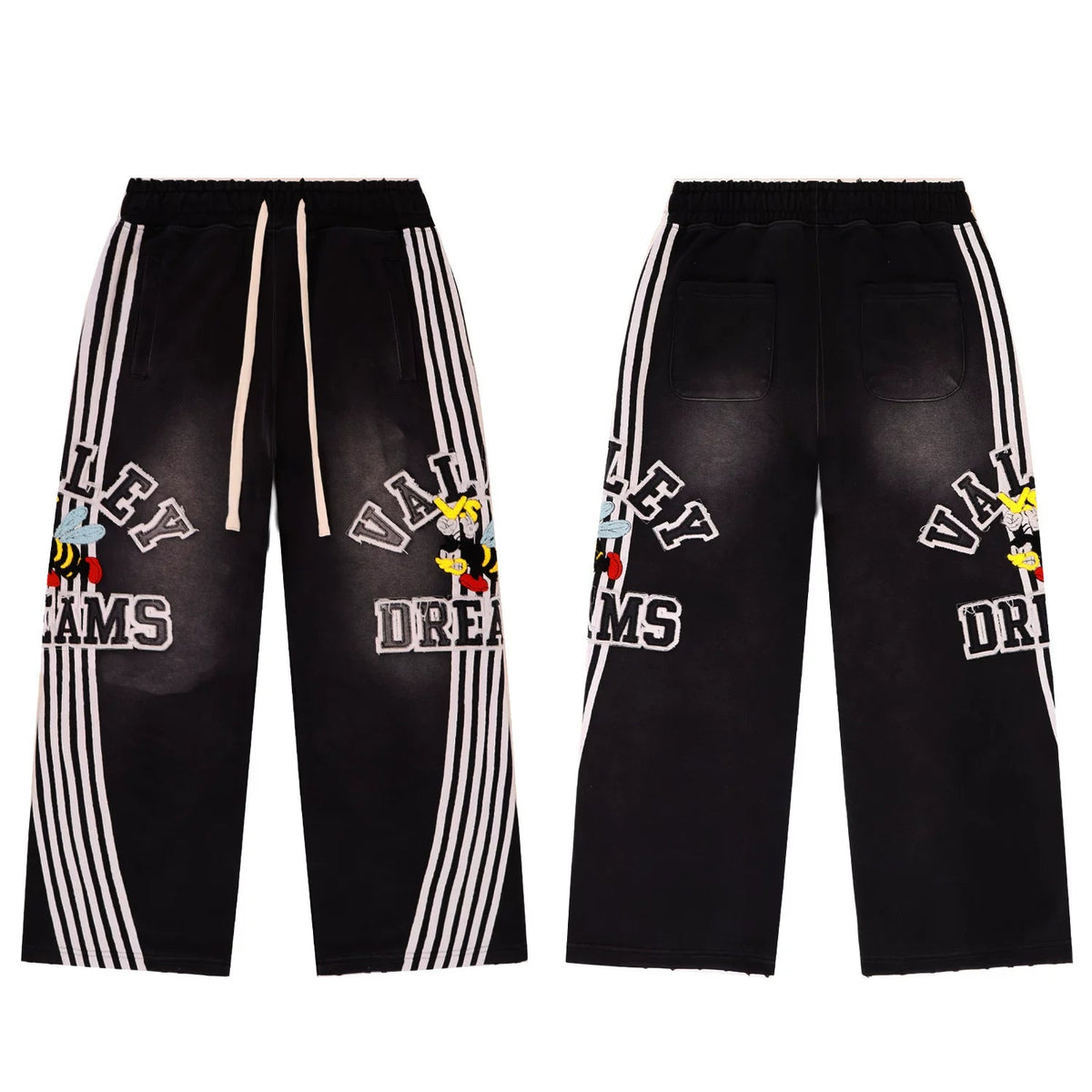 Vale Valley Bee Embroidered Distressed Striped Track Pants