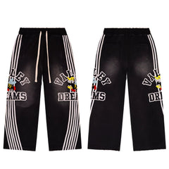 Vale Valley Bee Embroidered Distressed Striped Track Pants