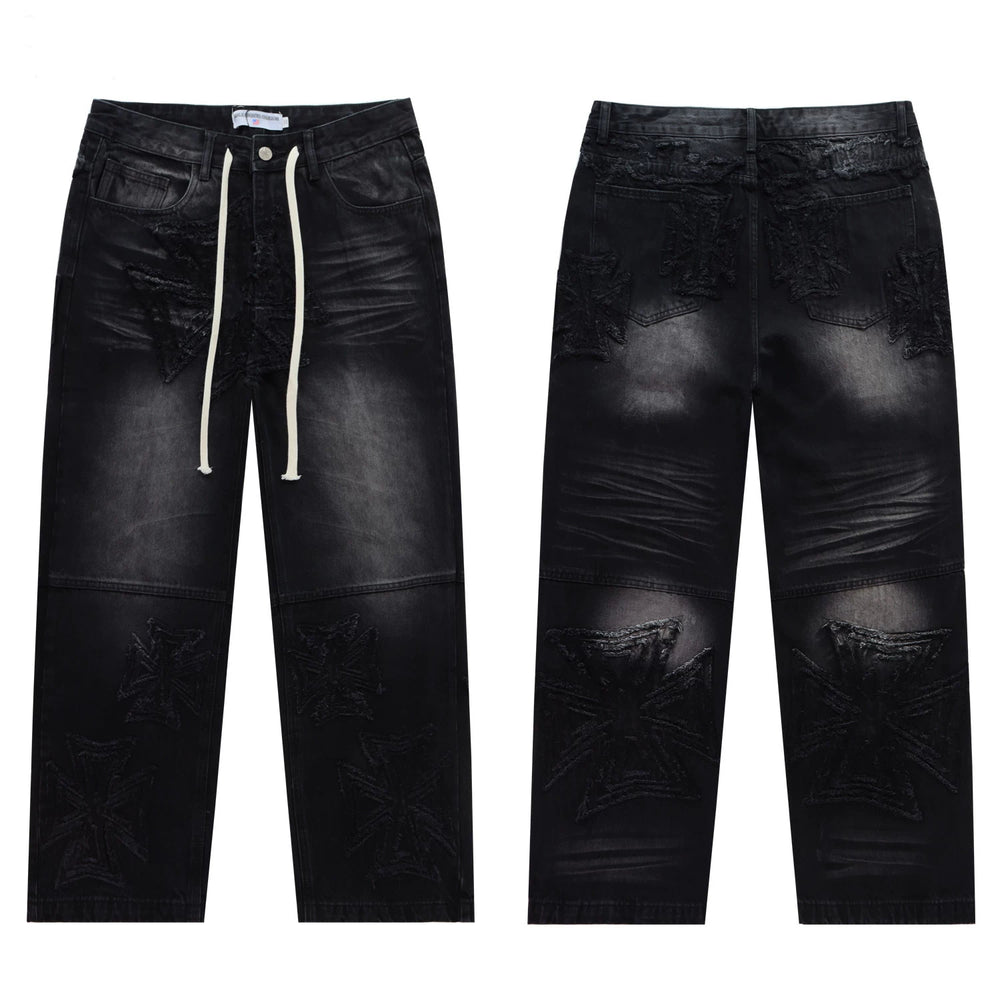 Vale Valley Retro Embroidered Distressed Straight Jeans