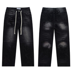 Vale Valley Retro Embroidered Distressed Straight Jeans