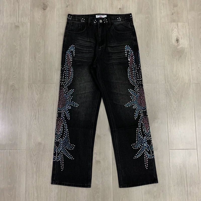 Vale Valley Hip Hop Rhinestone Straight Jeans