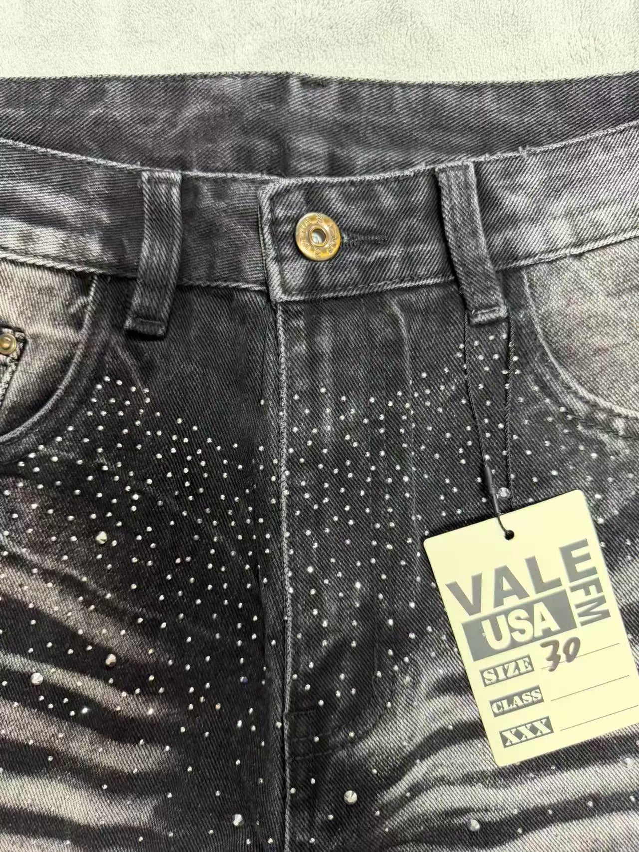 Vale Forever Streetwear Black Rhinestone Straight Jeans